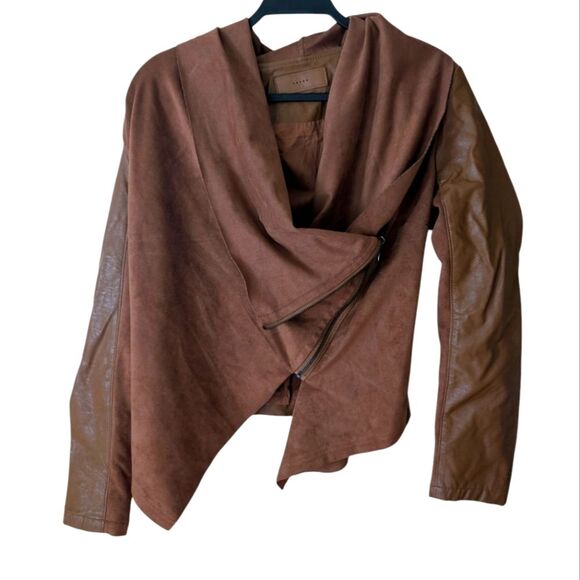 Blank NYC Brown Asymmetric Zip Vegan Suede Moto Jacket Size Medium - Picture 1 of 8